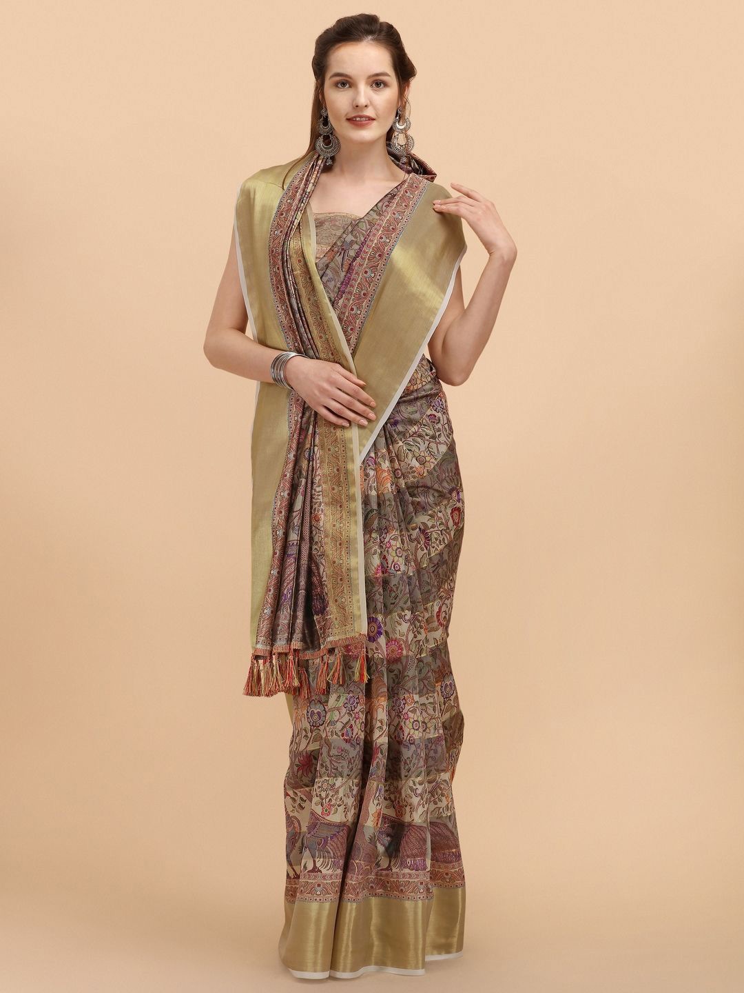 

Suha Floral Zari Art Silk Saree, Grey