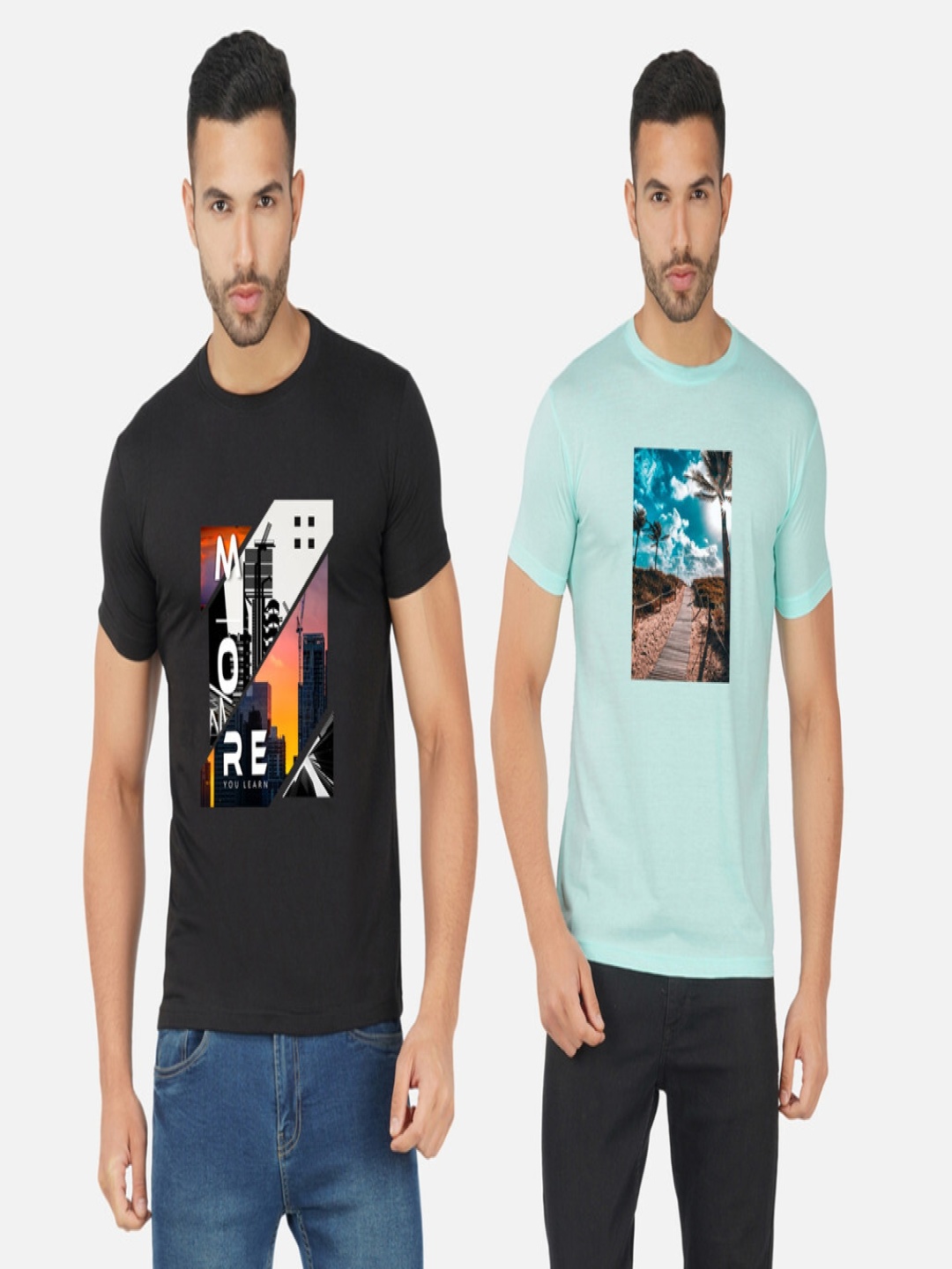 

GLOBAL NOMAD Men 2 Printed Bio Finish Applique T-shirt, Black