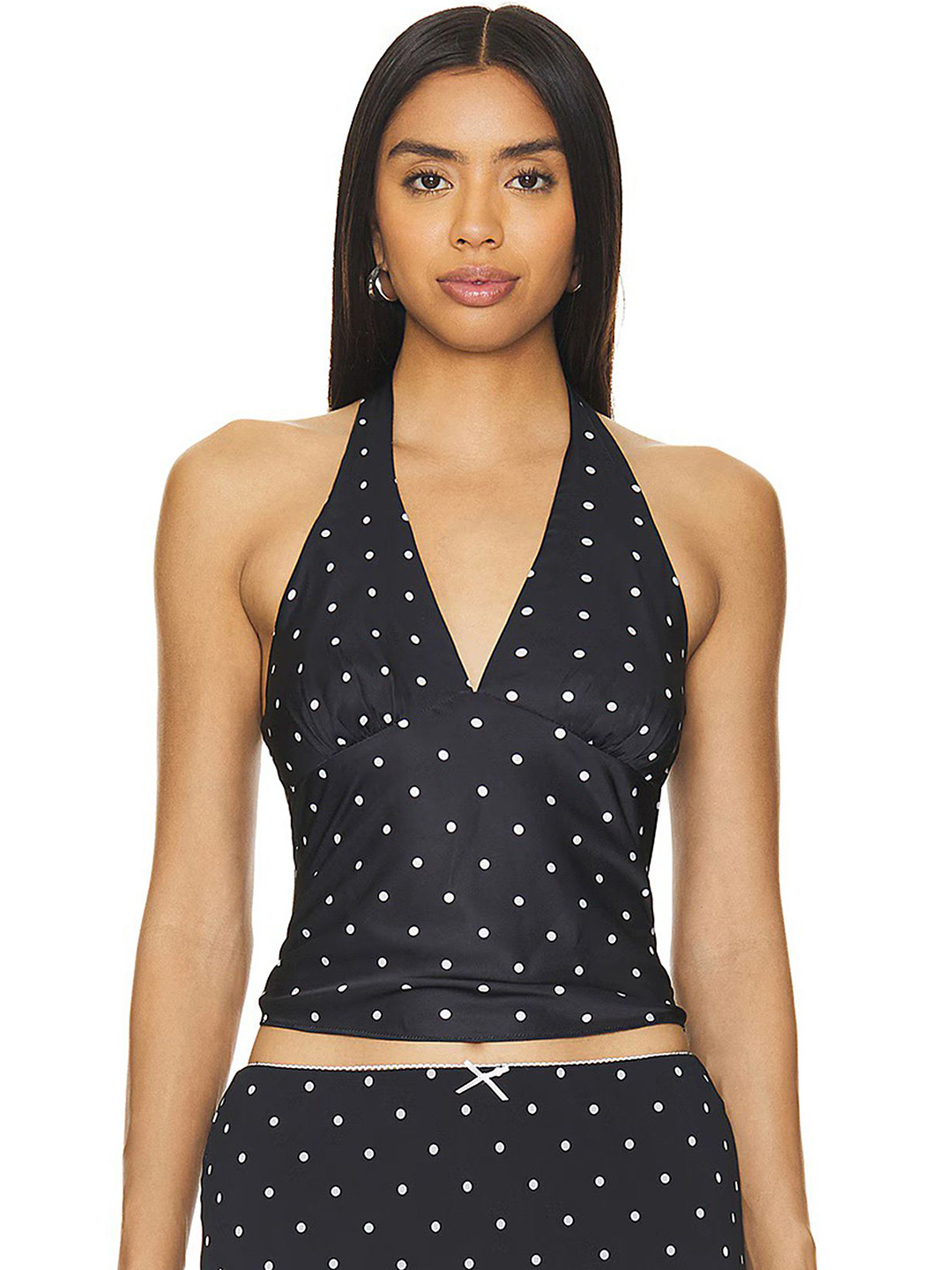 

LULU & SKY Embellished Print Wrap Crop Top, Black