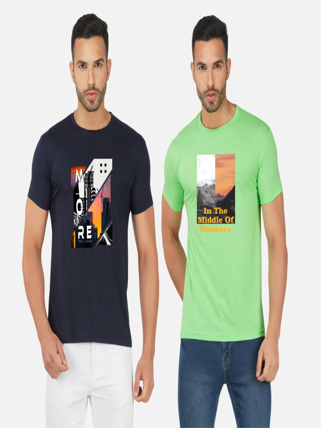 

GLOBAL NOMAD Men 2 Printed Bio Finish Applique T-shirt, Navy blue