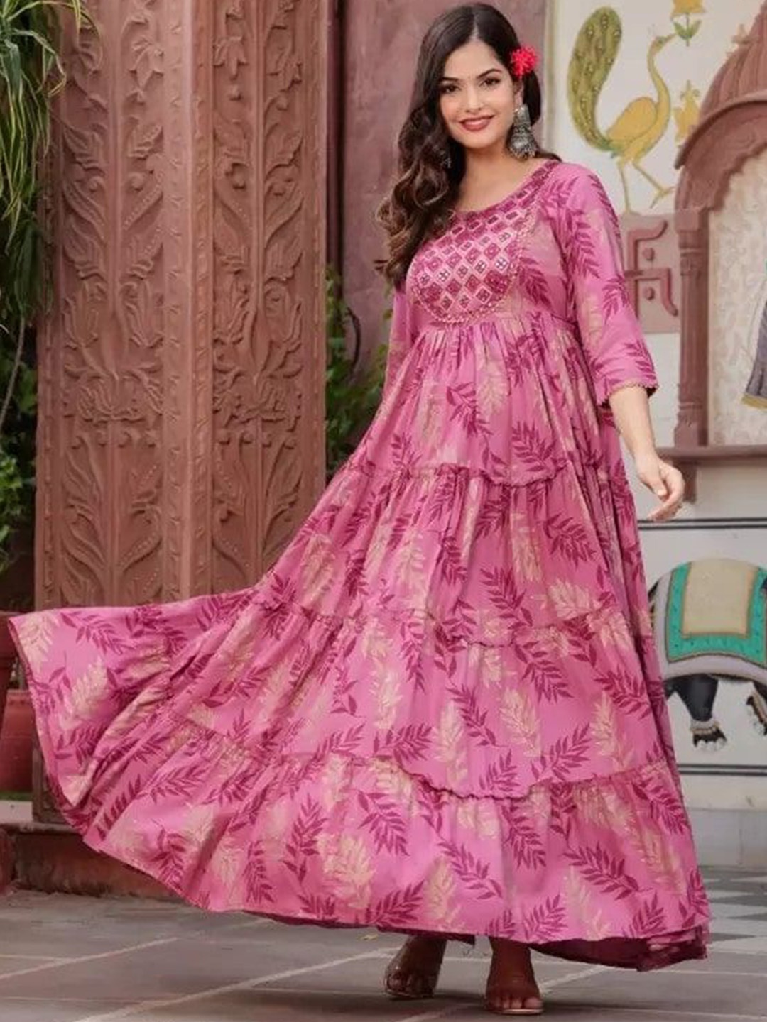 

Aimca Women Floral Printed Anarkali Kurta, Pink