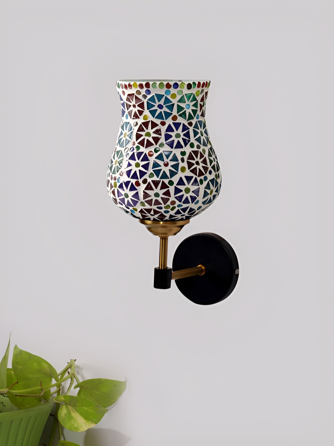 

Devansh White & Blue Printed Metal Traditional Abstract Shaped Shaped Wall Lamp