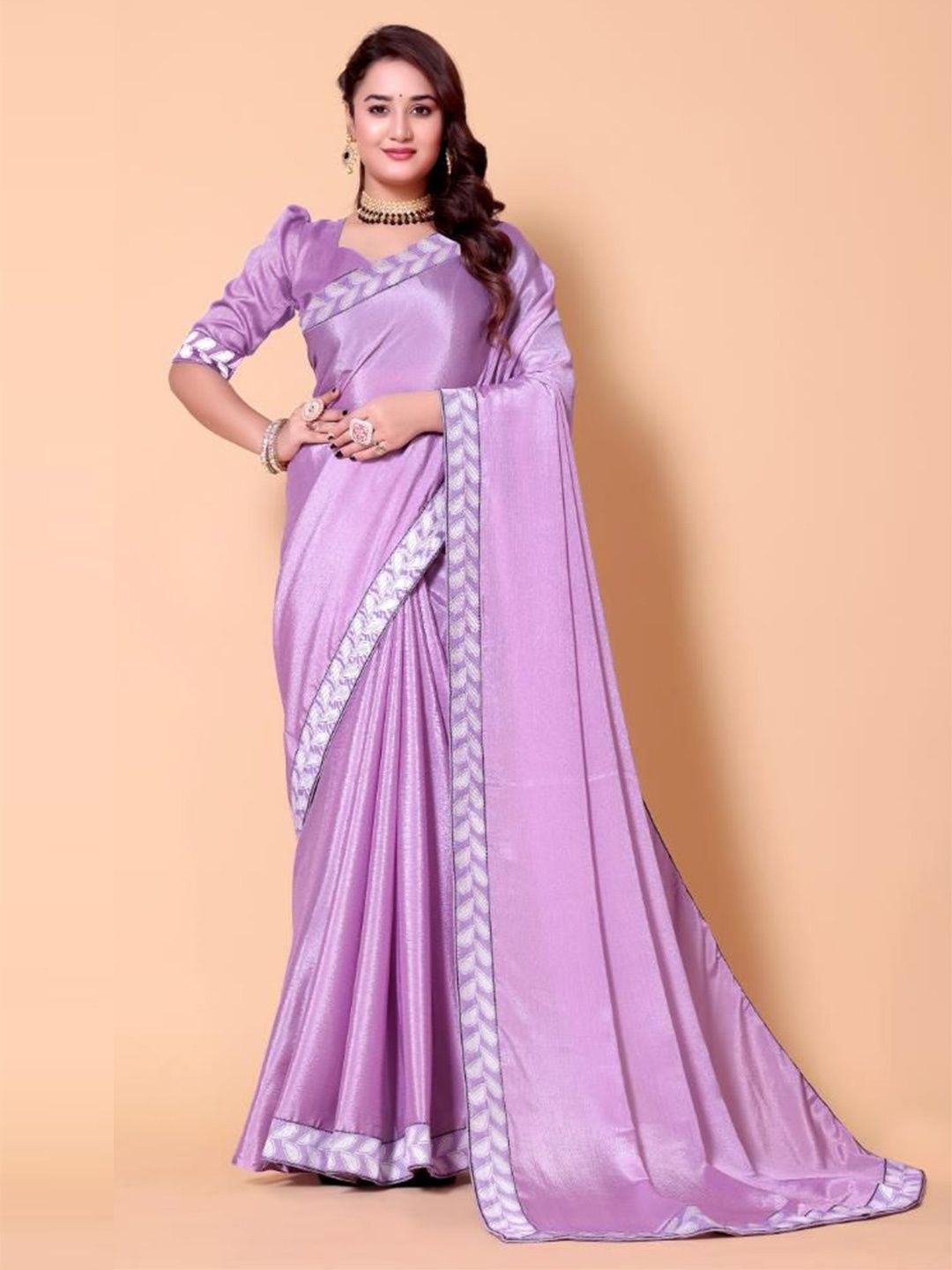 

jayant creation Beautiful Georgette Embroidery Saree With Unstitched Blouse Piece, Lavender
