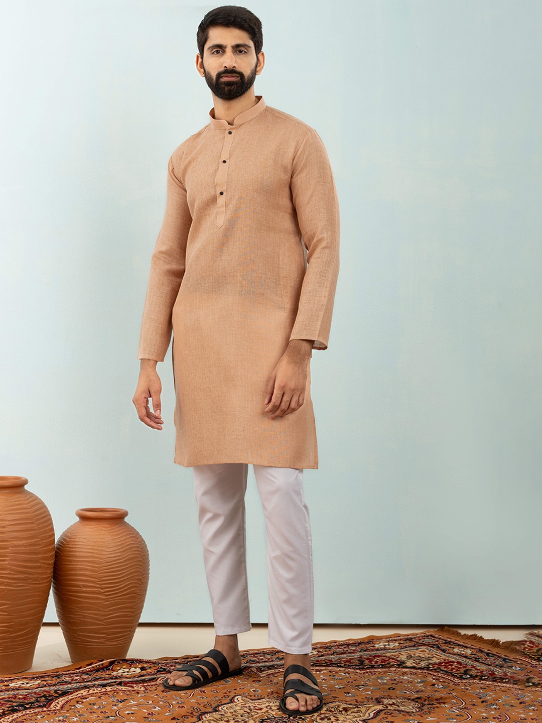 

Shiv Leela Men Khadi Kurta, Peach