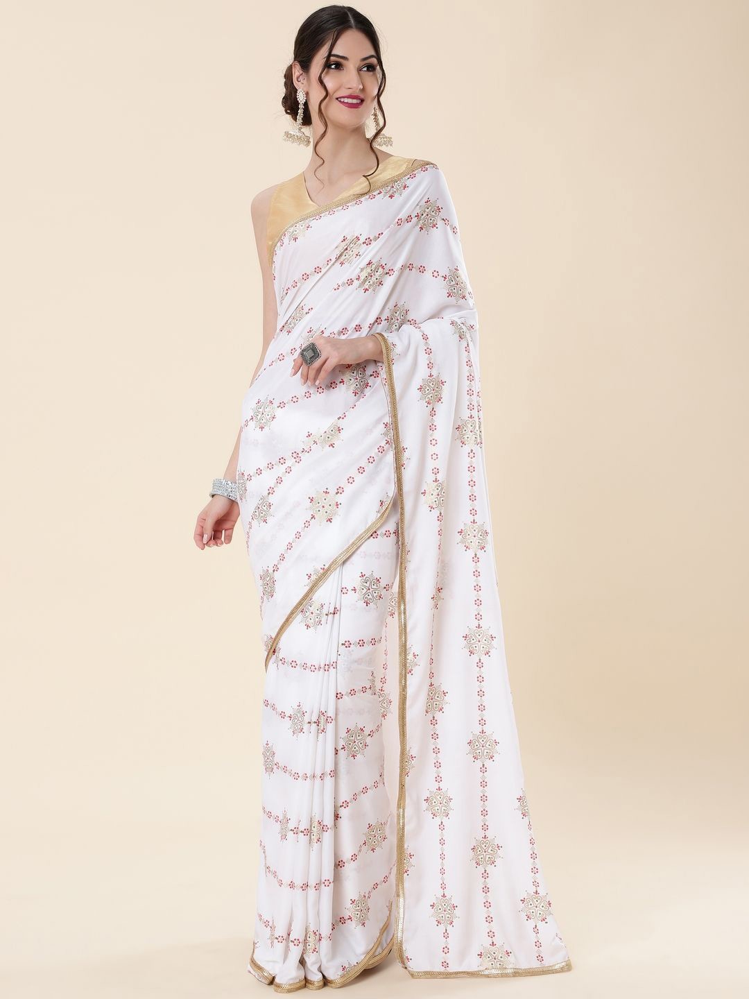 

Suha Floral Art Silk Saree, White