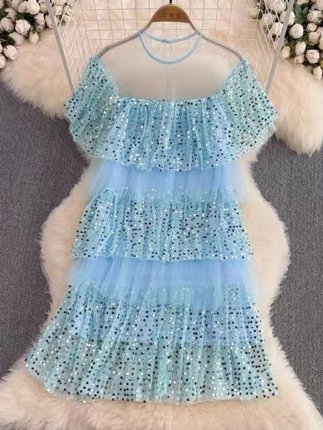 

MADE FOR HER LABEL Embellished A-Line Dress, Blue