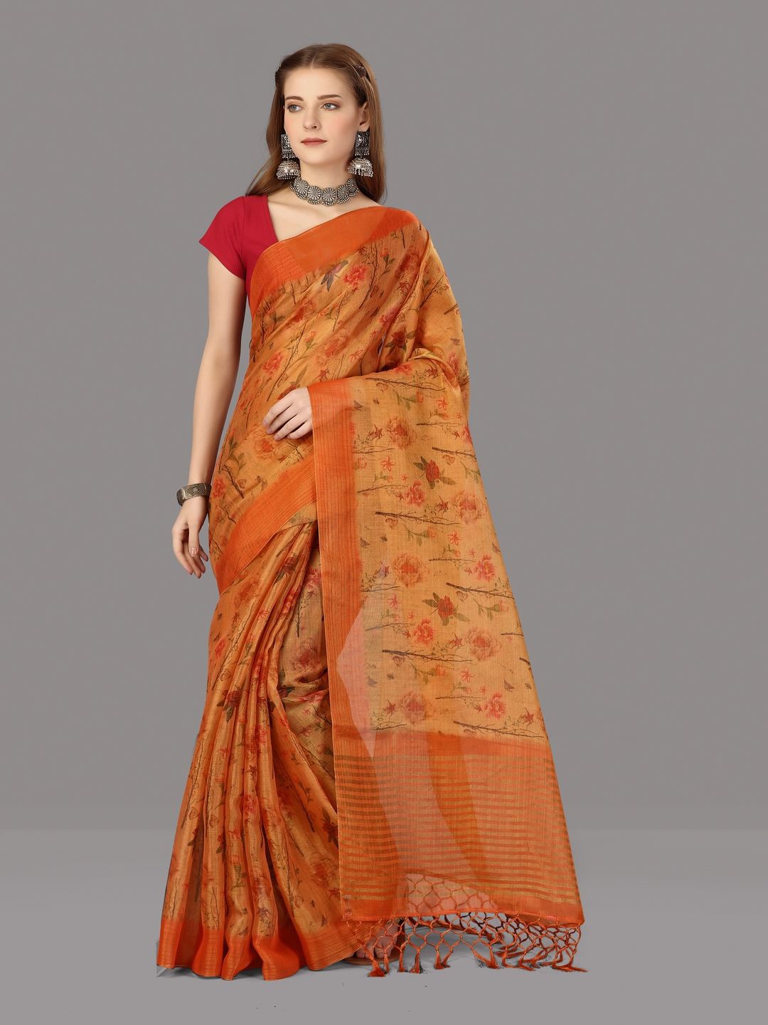 

Suha Floral Zari Art Silk Saree, Orange