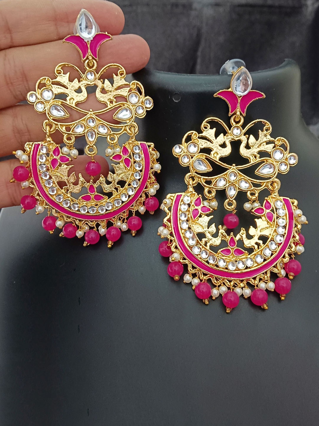 

EVY Contemporary Chandbalis Earrings, Magenta
