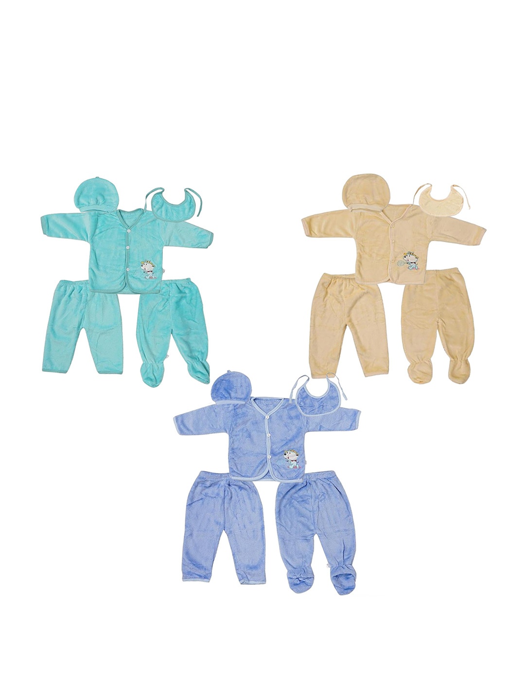 

Fareto Infant Pack Of 3 Cartoon Printed Pure Cotton Shirt With Trousers, Blue