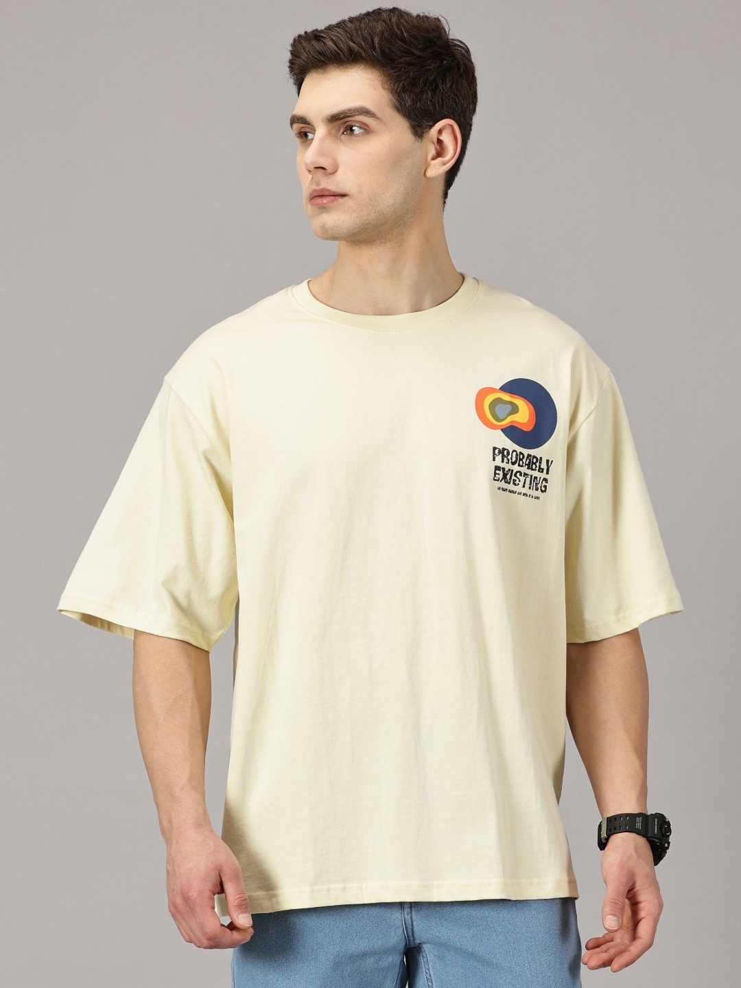 

THE HOLLANDER Men Printed Drop-Shoulder Sleeves T-shirt, Off white