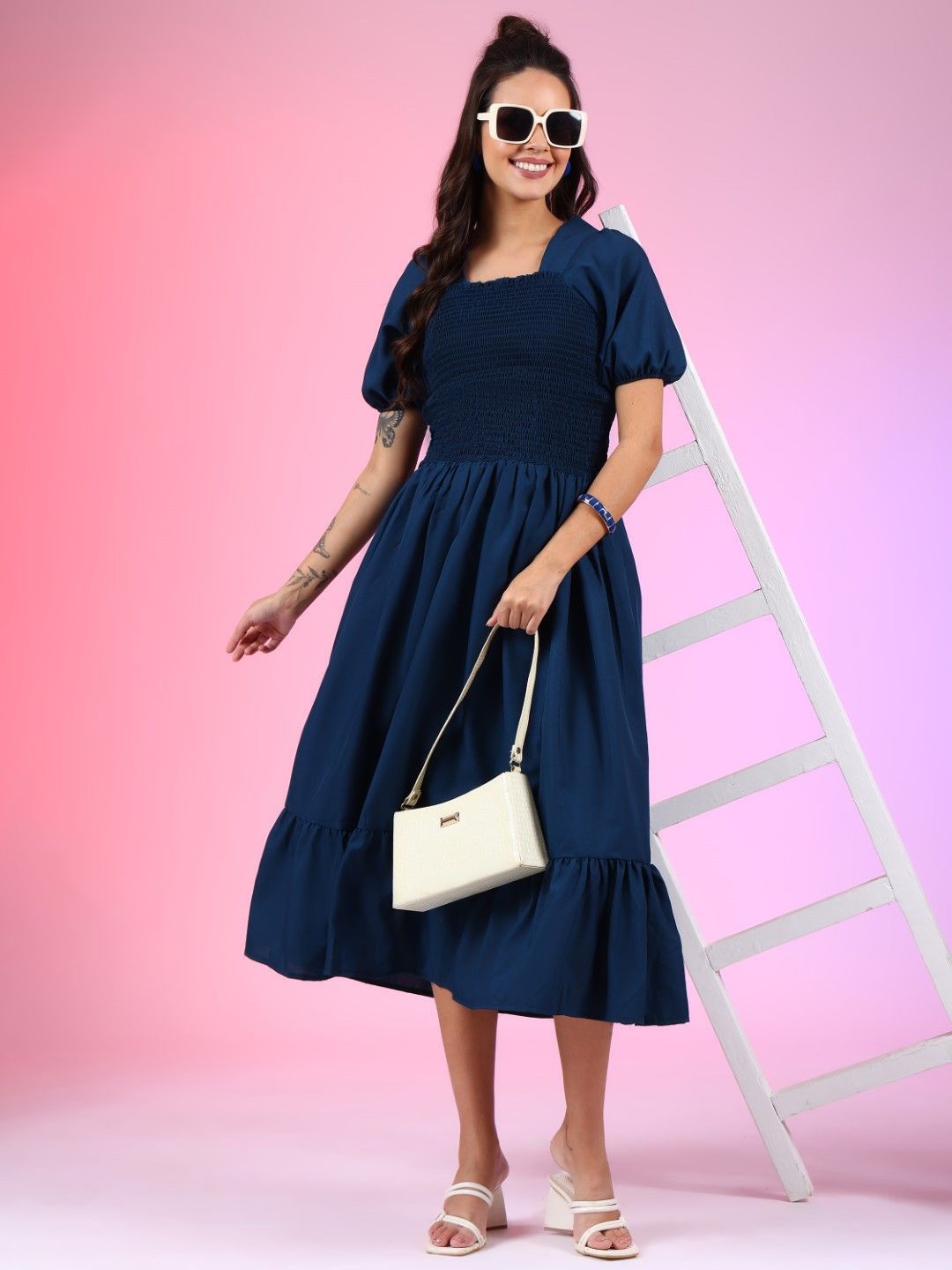 

Jash Creation Crepe Fit & Flare Dress, Blue
