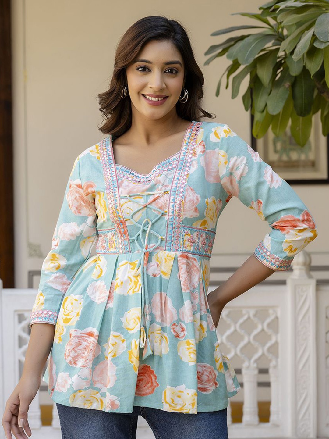 

ANNU PARIDHAN Floral Print Top, Blue