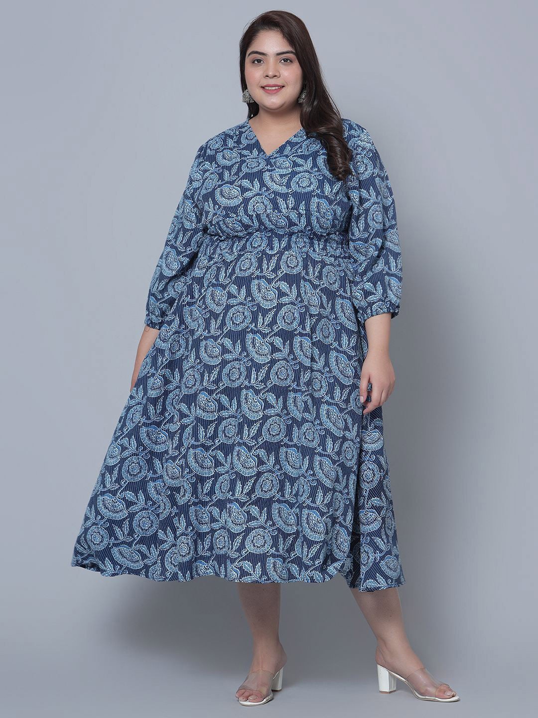 

Jash Creation Women Floral Printed Fit & Flare Midi Dress, Blue
