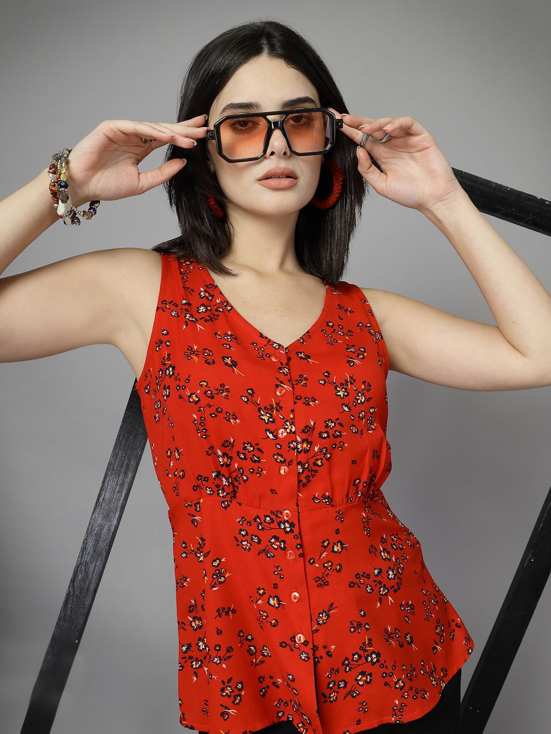 

KASSUALLY Floral Print Tank Top, Red