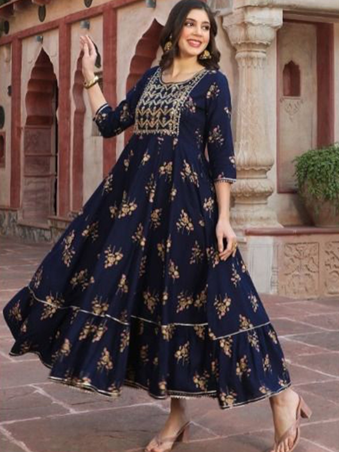 

Badrika Floral Print Fit & Flare Maxi Dress, Blue