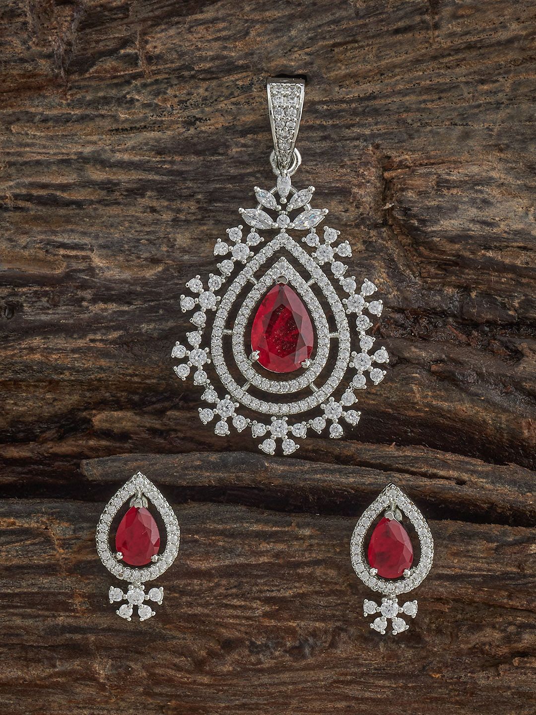 

Kushal's Fashion Jewellery Green Rhodium-Plated Party Zircon Pendant Set, Silver
