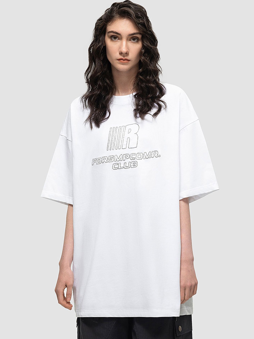 

LULU & SKY Print Extended Sleeves Cotton Top, White