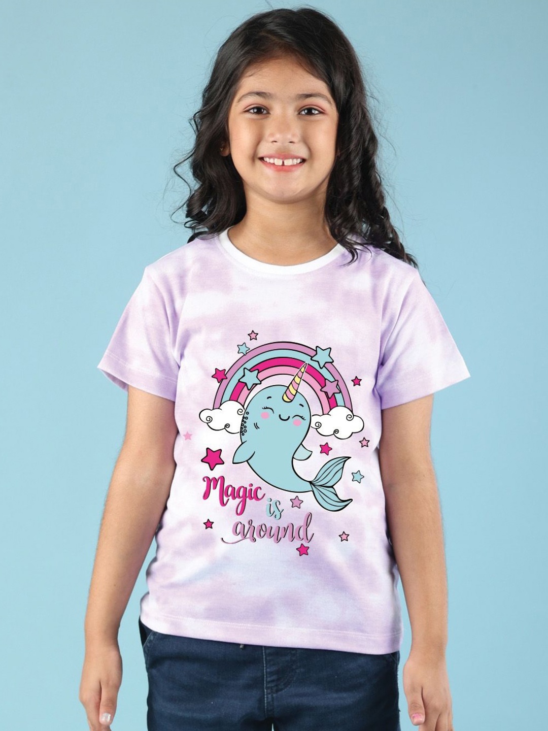 

NUSYL Girls Printed T-shirt, Purple