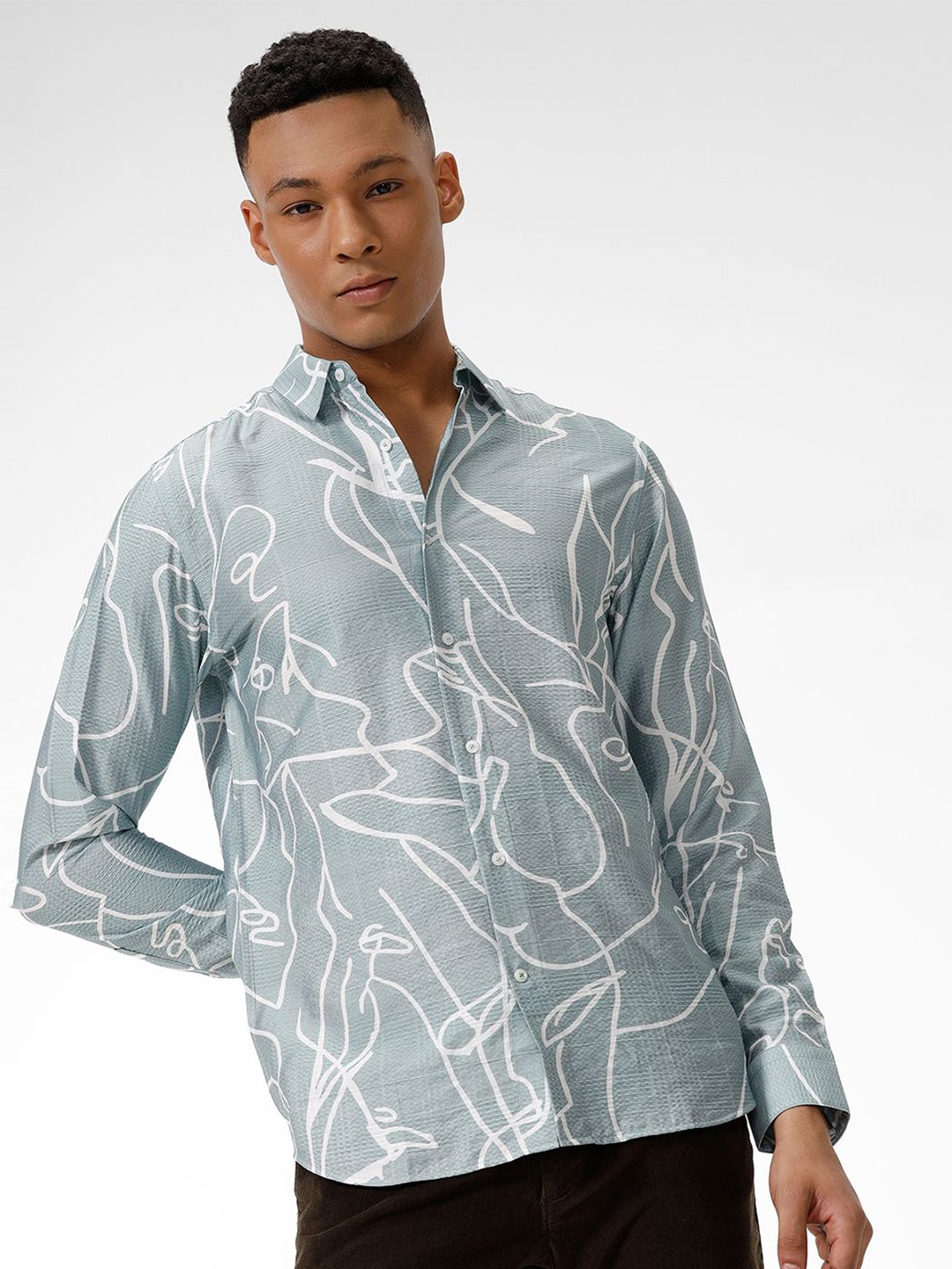 

The Collection Men Classic Opaque Printed Casual Shirt, Green