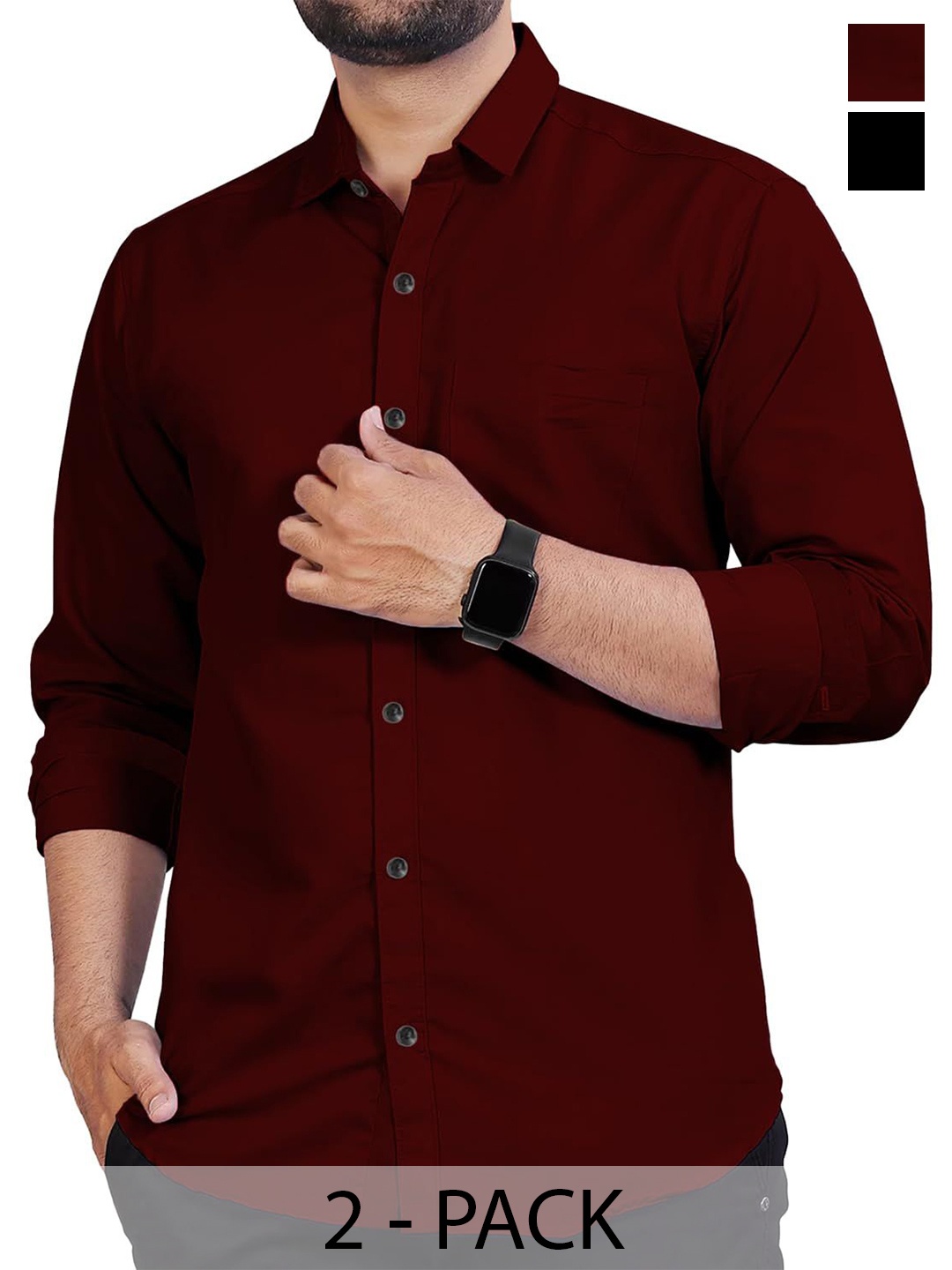 

Vida Loca Men Slim Fit Opaque Casual Shirt, Maroon