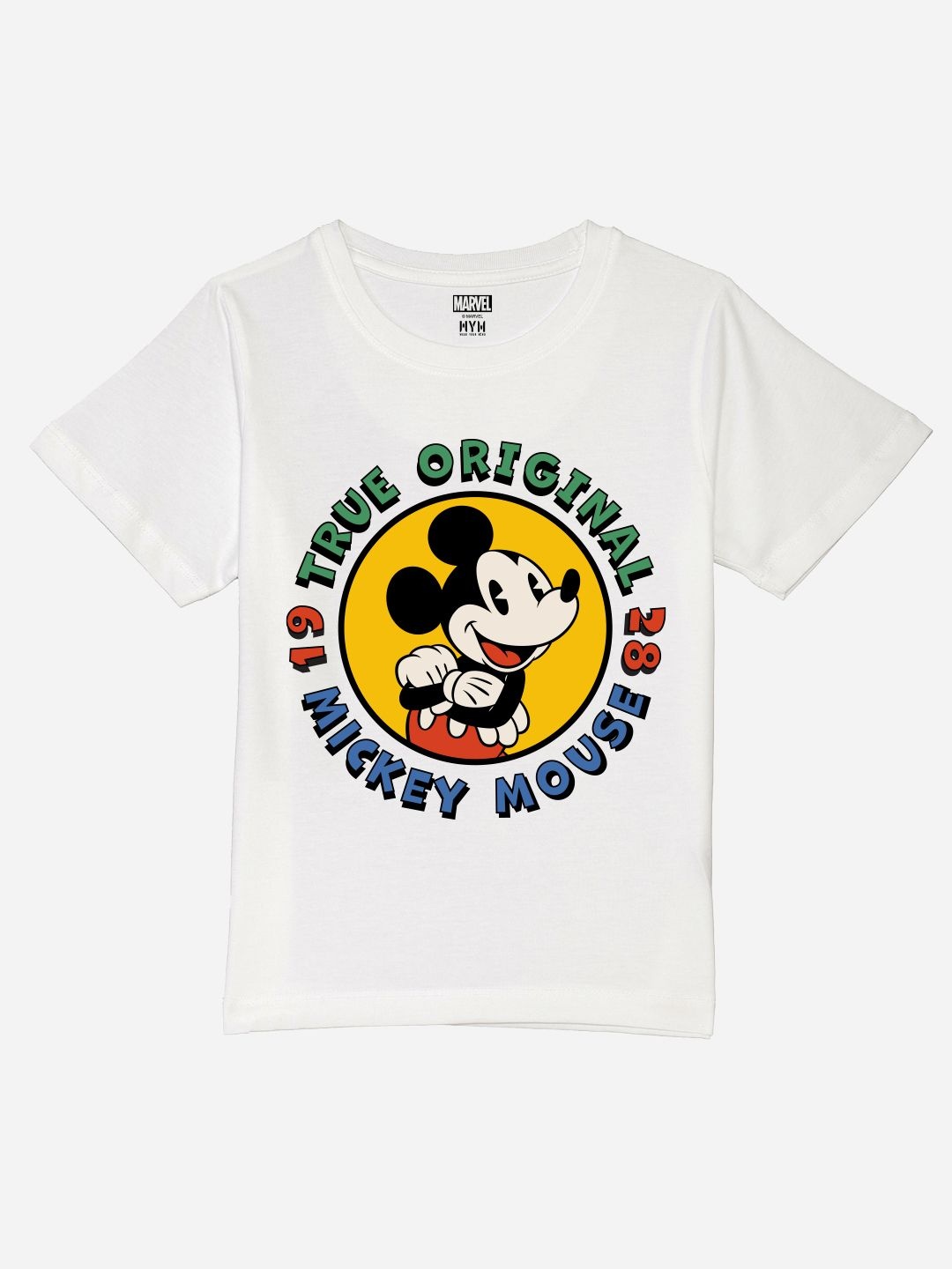 

Wear Your Mind Boys Mickey Mouse Printed Pure Cotton Applique T-shirt, White