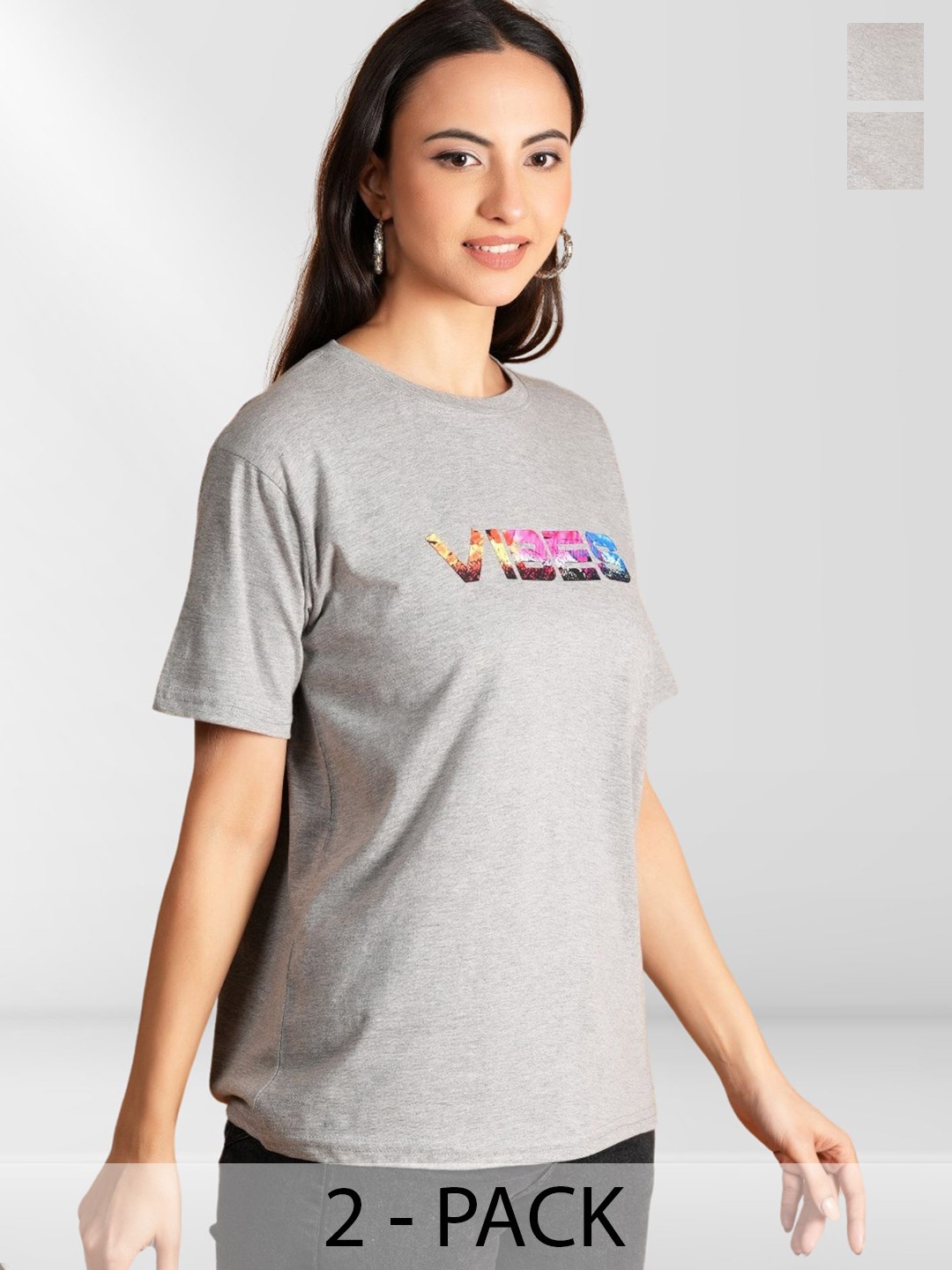 

NEYSA Women Typography 2 Printed Extended Sleeves Applique T-shirt, Multi