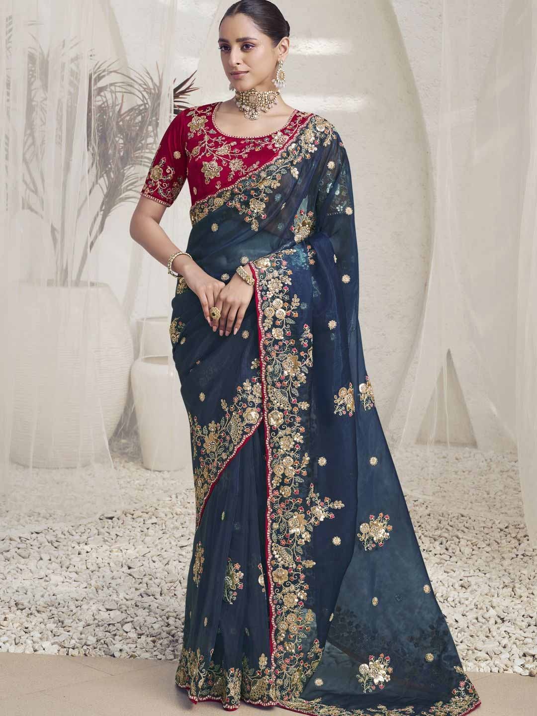 

Suha Floral Embroidered Art Silk Saree, Green