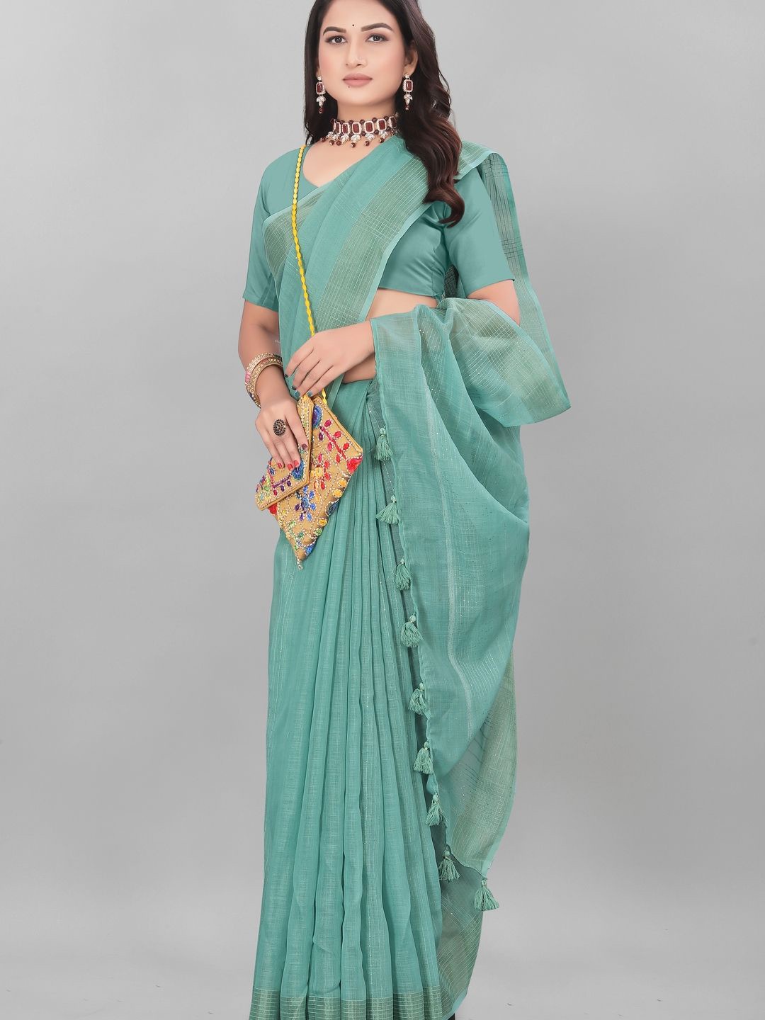 

Suha Woven Design Zari Linen Blend Saree, Blue