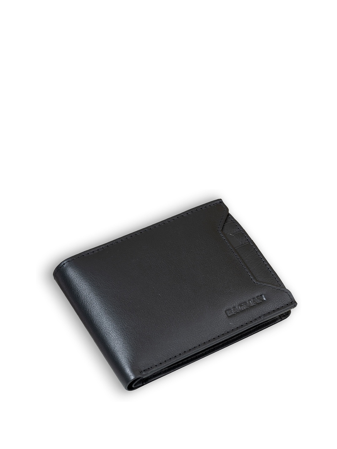 

BAGMAN Men Leather Two Fold Wallet, Black