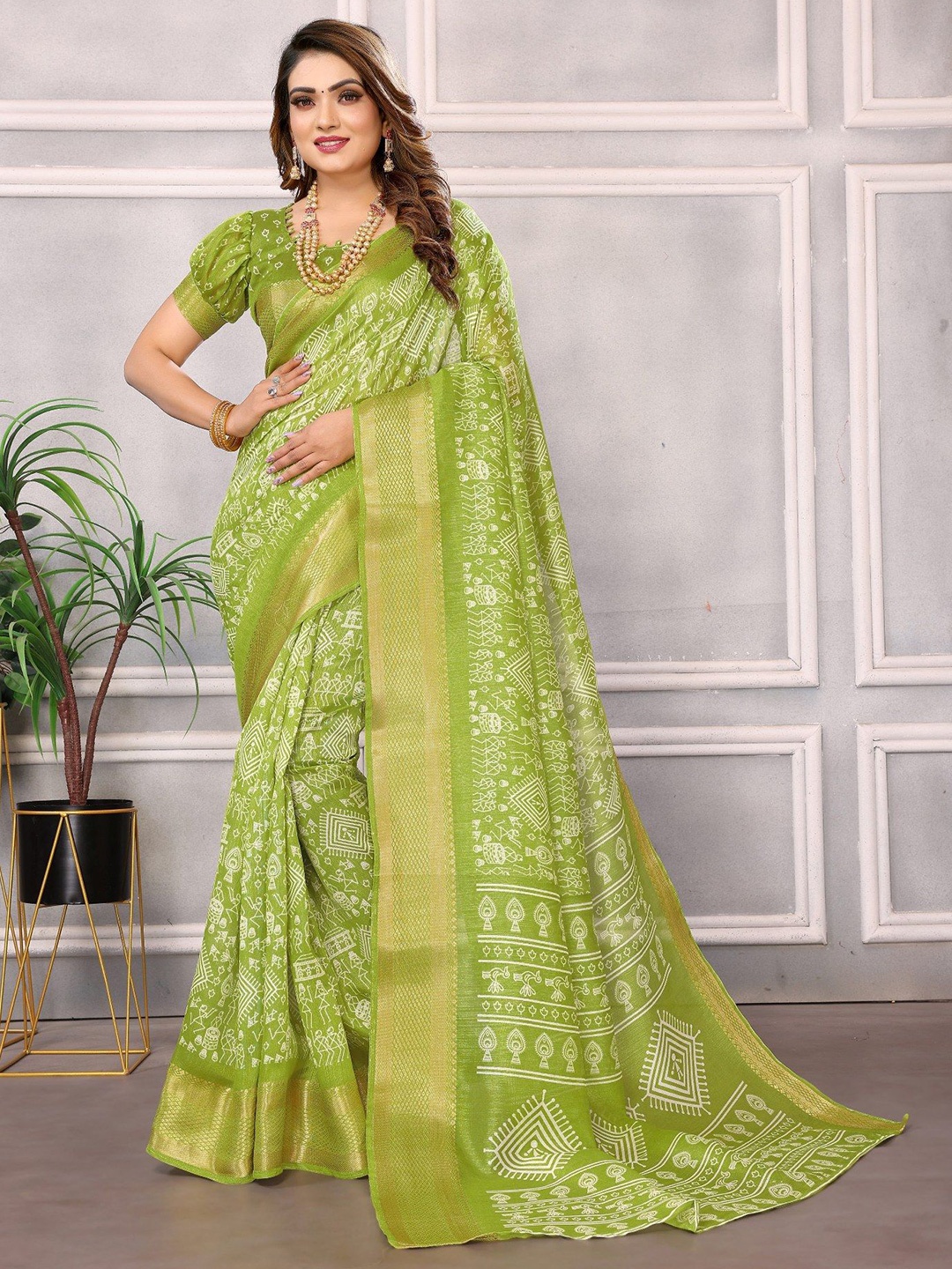 

Moda Rapido Warli Zari Saree, Green