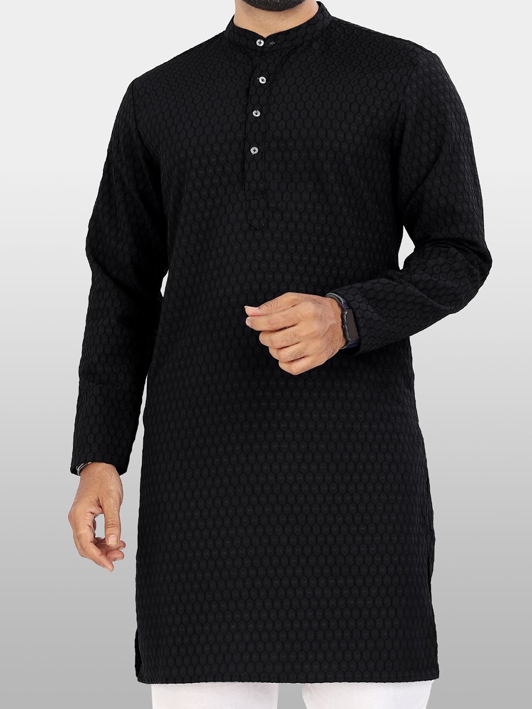 

VeBNoR Men Thread Work Dobby Kurta, Black
