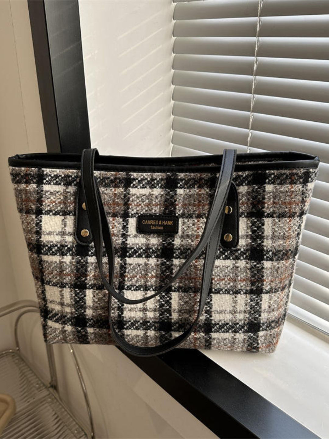 

ITALISH Checked Embellished Half Moon Tote Bag, White