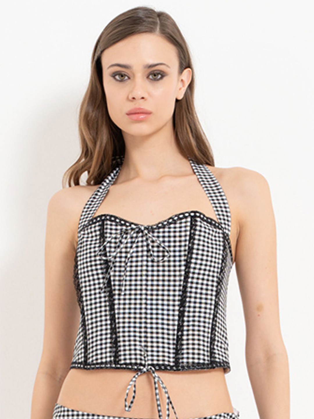 

LULU & SKY Checked Crop Top, Black