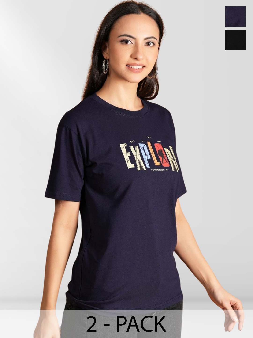 

NEYSA Women Typography 2 Printed Applique T-shirt, Multi