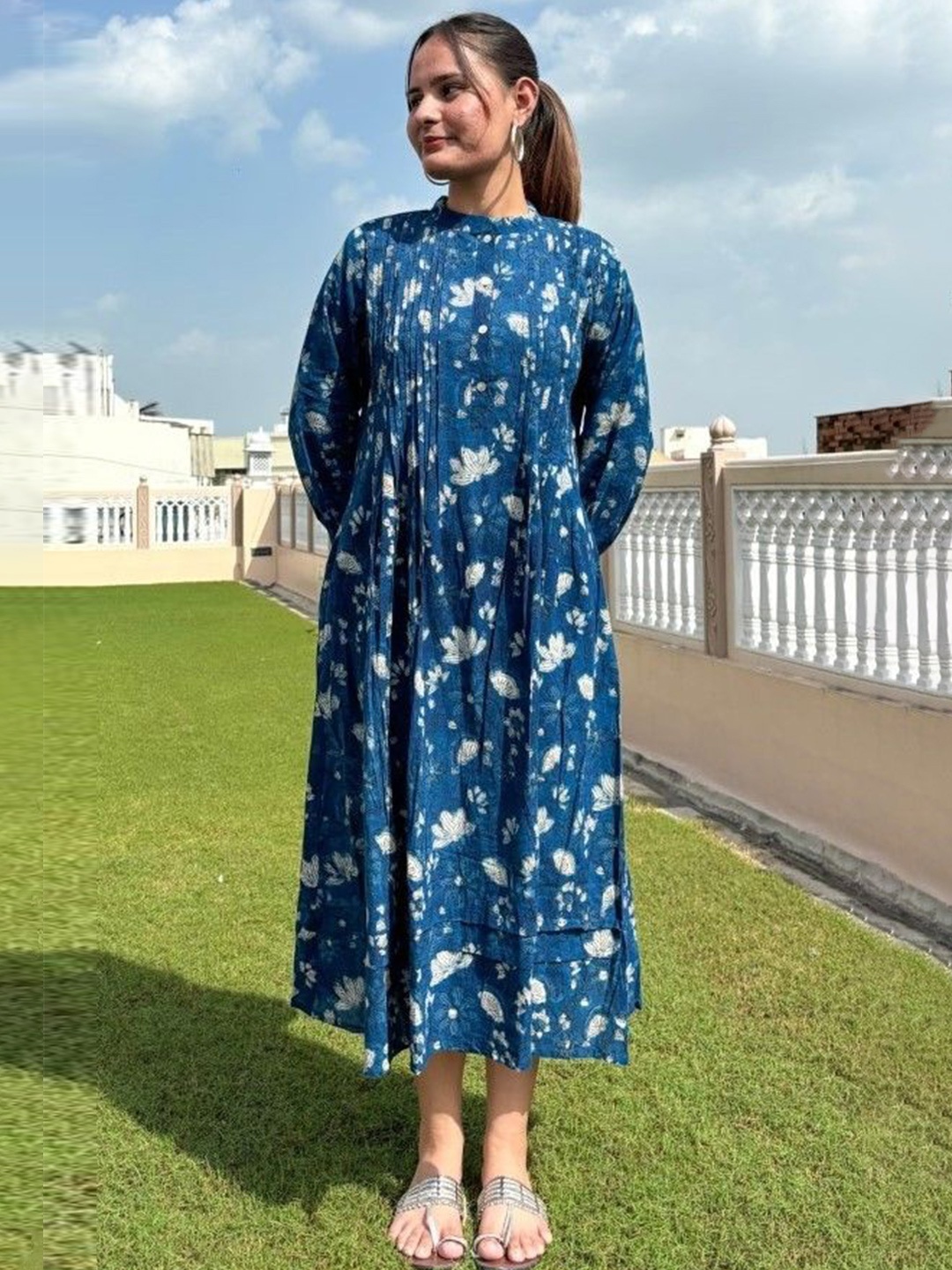 

GOODHAND Floral Print Maxi Dress, Navy blue