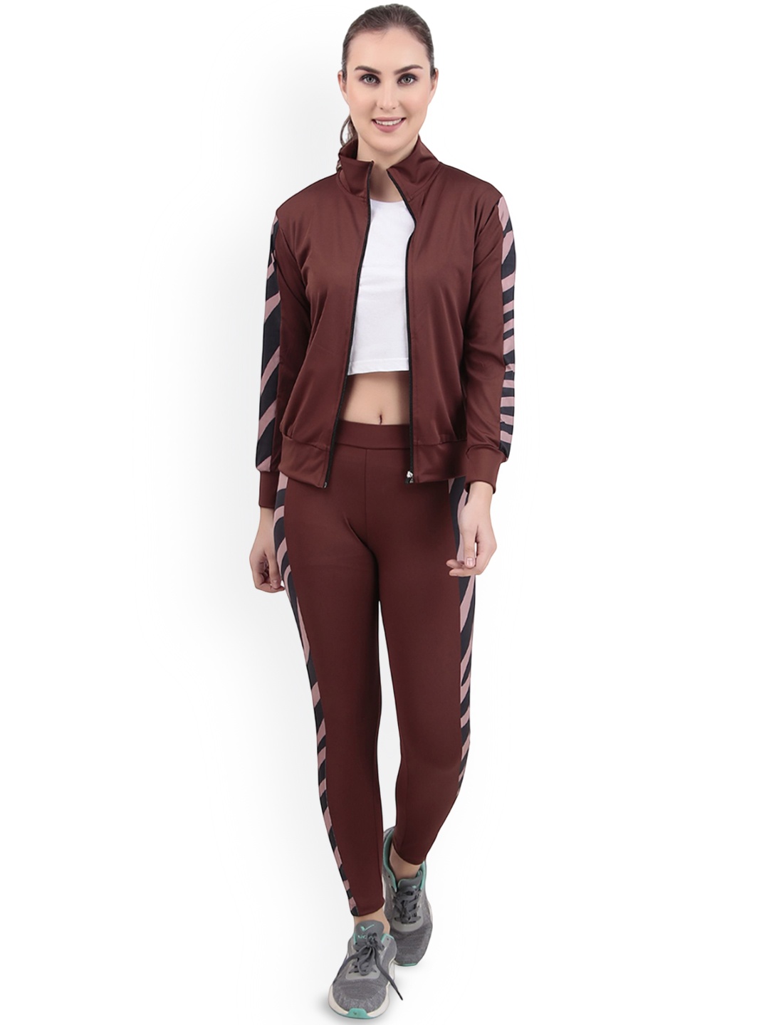 

BENZOS Printed Mock Collar Tracksuit, Coffee brown