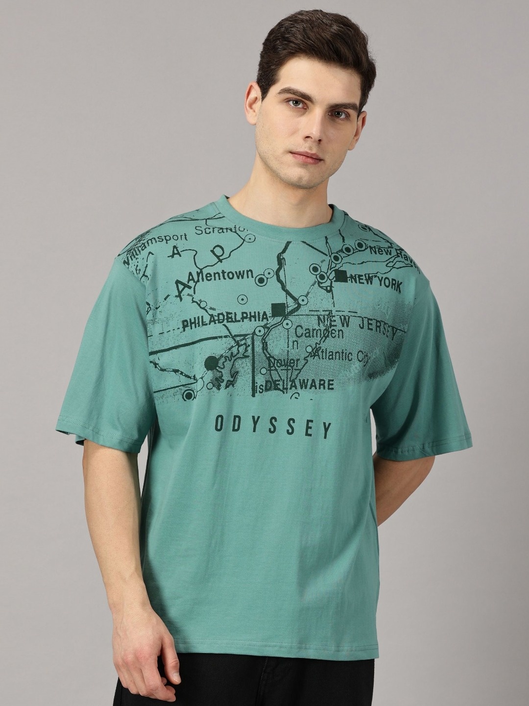 

THE HOLLANDER Men Printed Drop-Shoulder Sleeves T-shirt, Blue