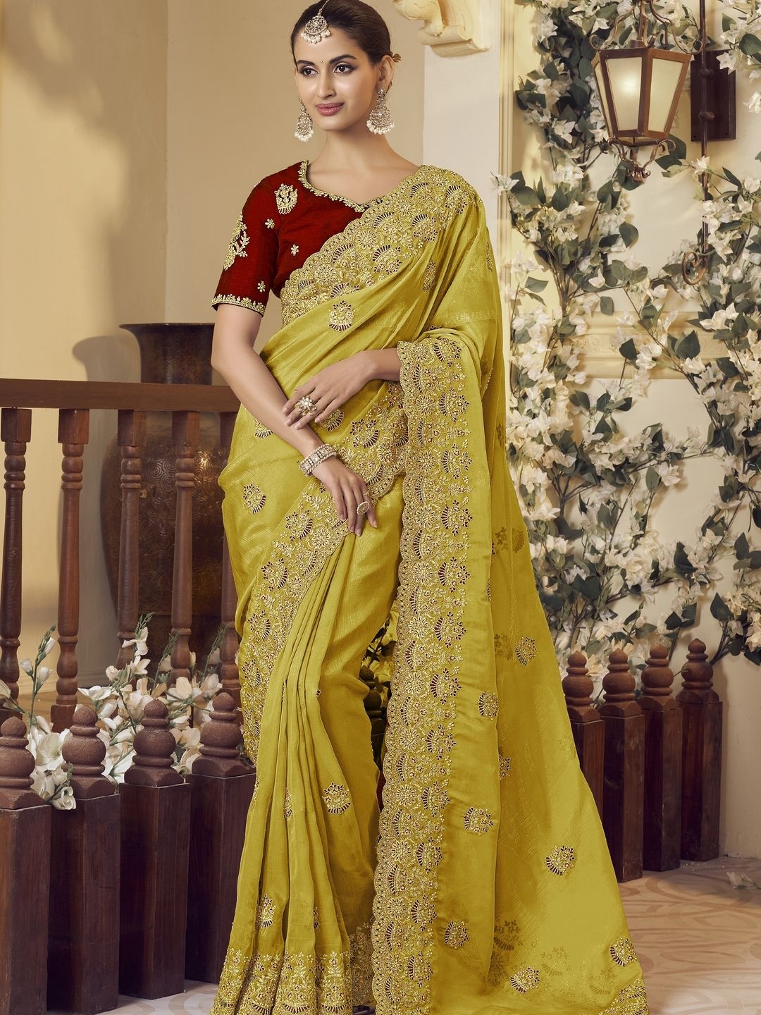 

Suha Floral Organza Saree, Mustard