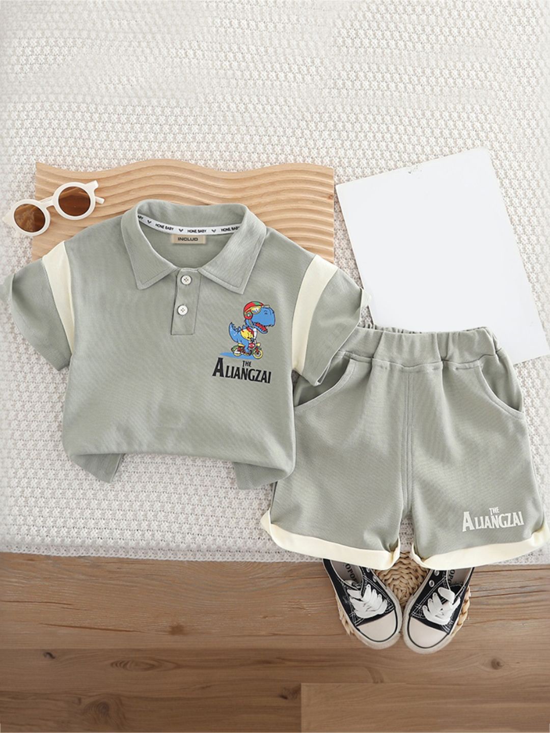 

INCLUD Boys Printed T-shirt with Shorts, Grey