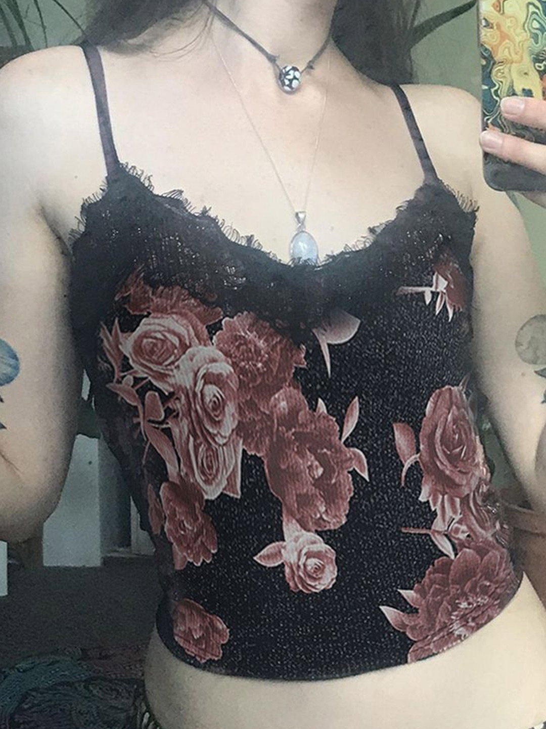 

LULU & SKY Floral Print Tank Top, Black
