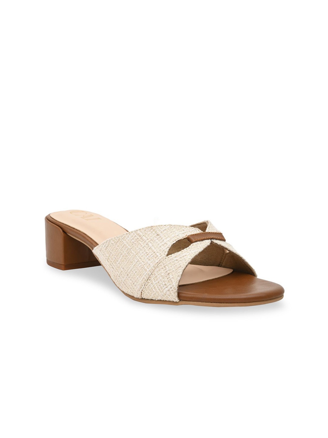 

CAI Textured PU Block Mules with Bows, Tan