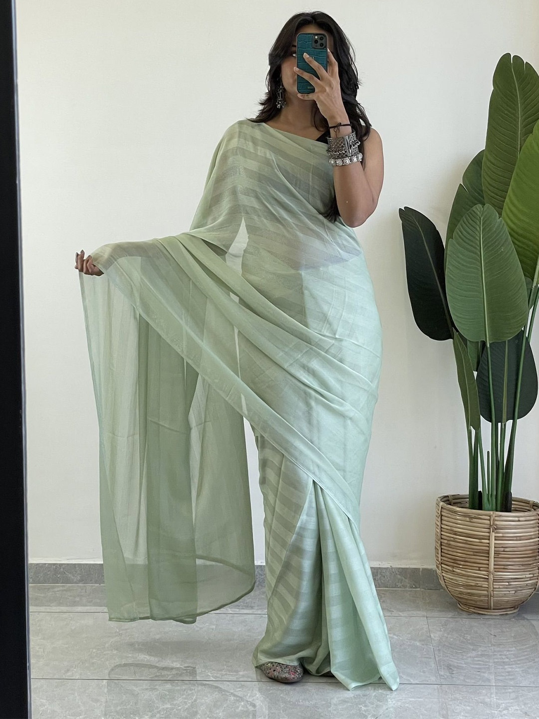 

LeeliPeeri Designer Poly Georgette Saree, Olive