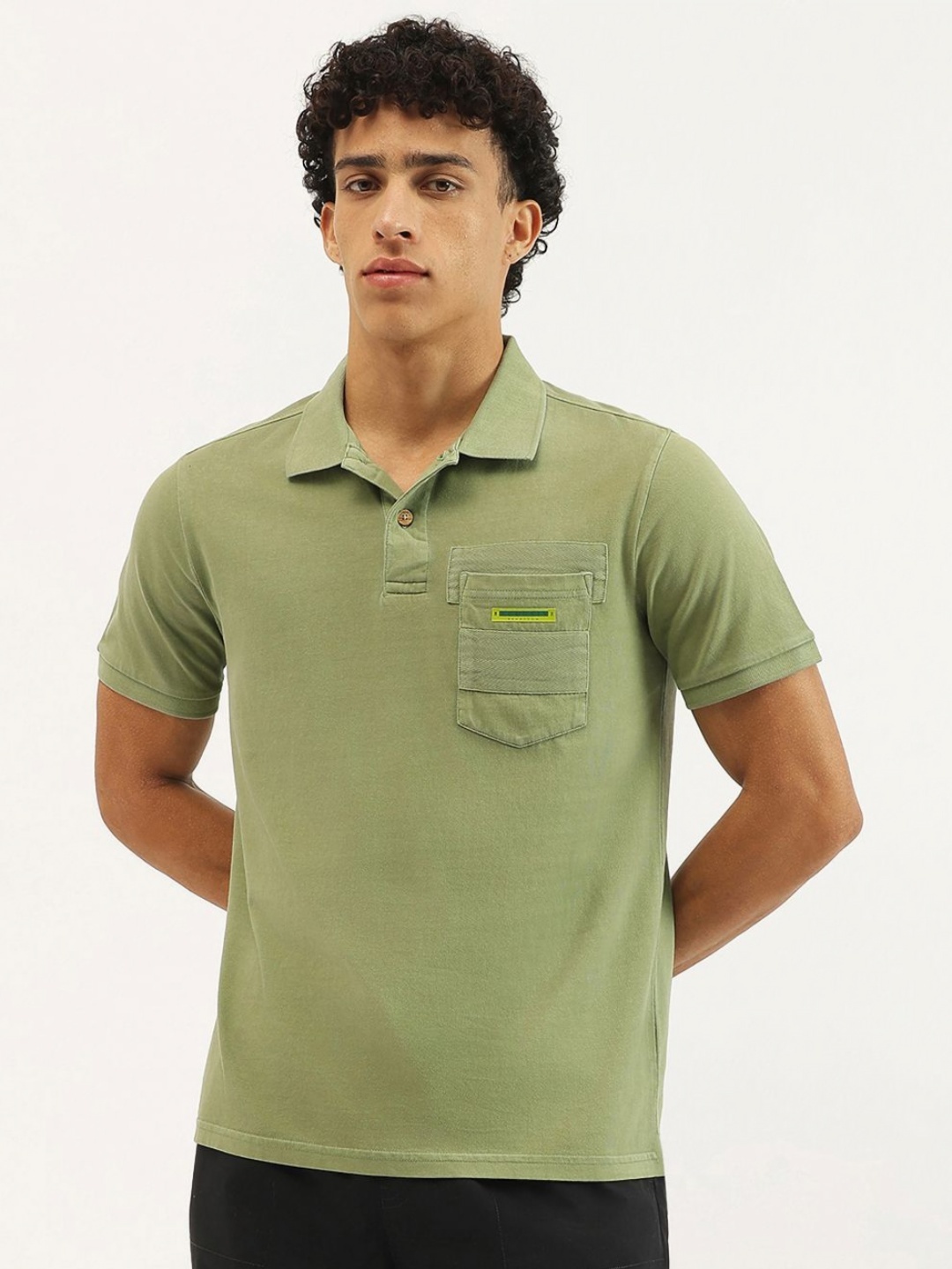

United Colors of Benetton Men Polo Collar Pure Cotton Pockets T-shirt, Green