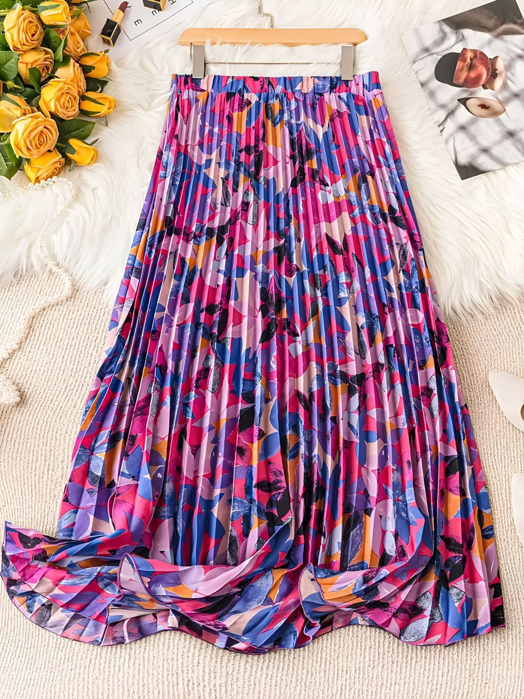 

ZWERLON Printed A-Line Flared Maxi Skirt, Blue