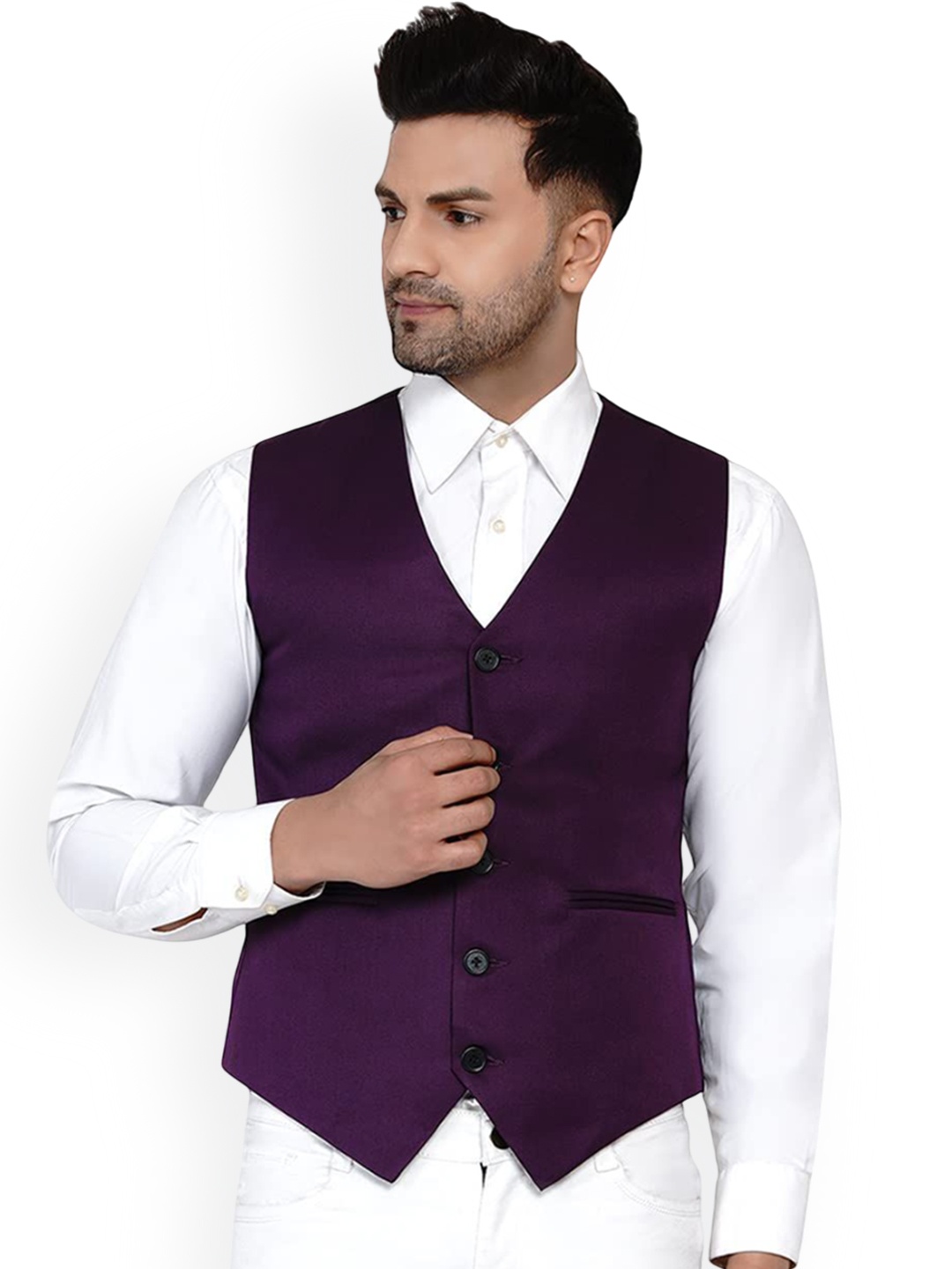 

VEERA PARIDHAAN Pure Cotton Woven Waistcoat, Purple