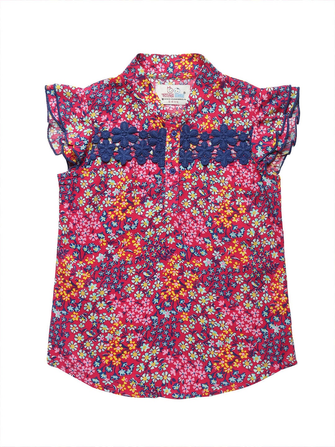 

YOUNG BIRDS Floral Print Mandarin Collar Top, Pink