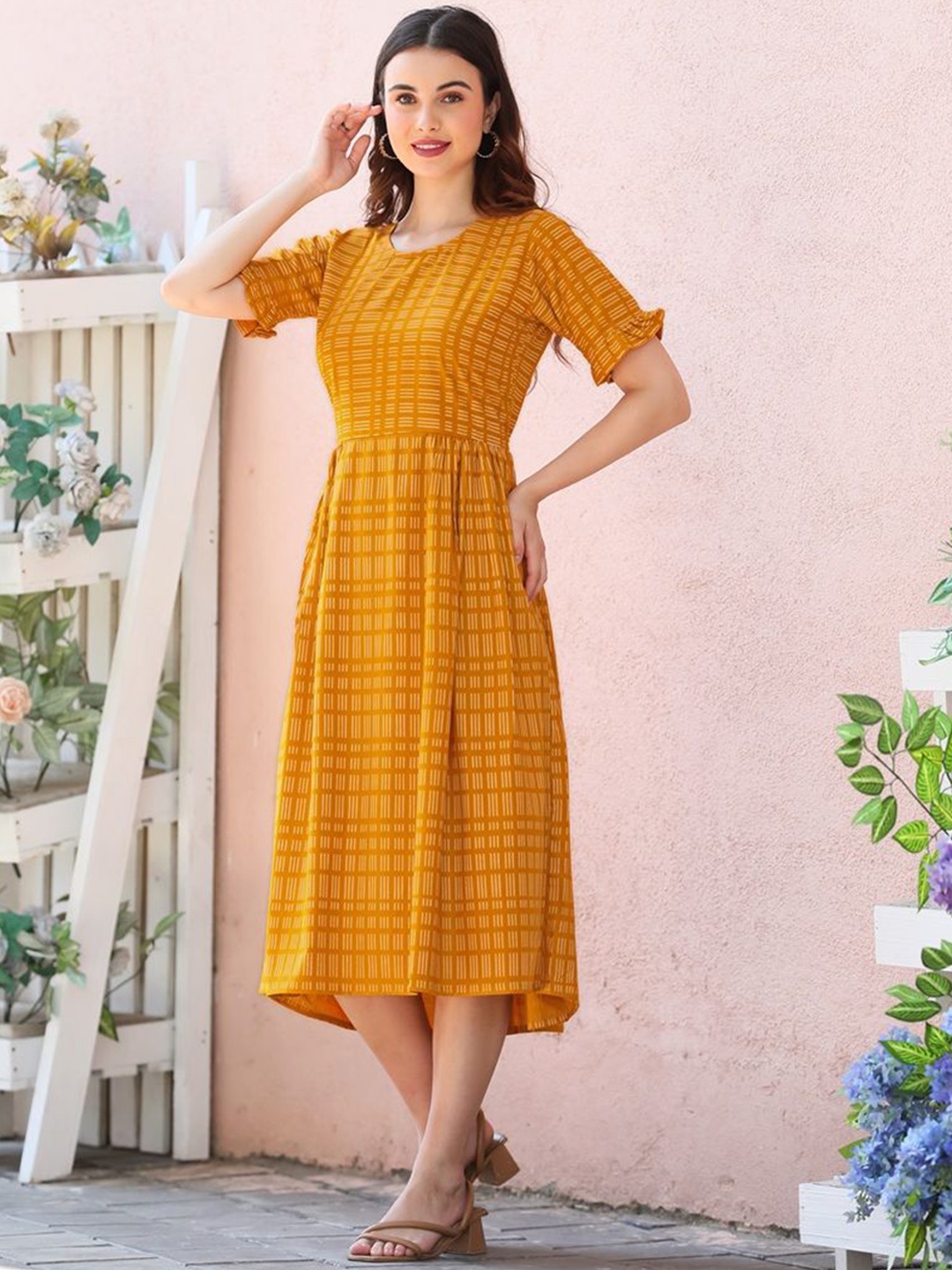 

NYTY20 Women Bandhani Checked Anarkali Kurta, Yellow
