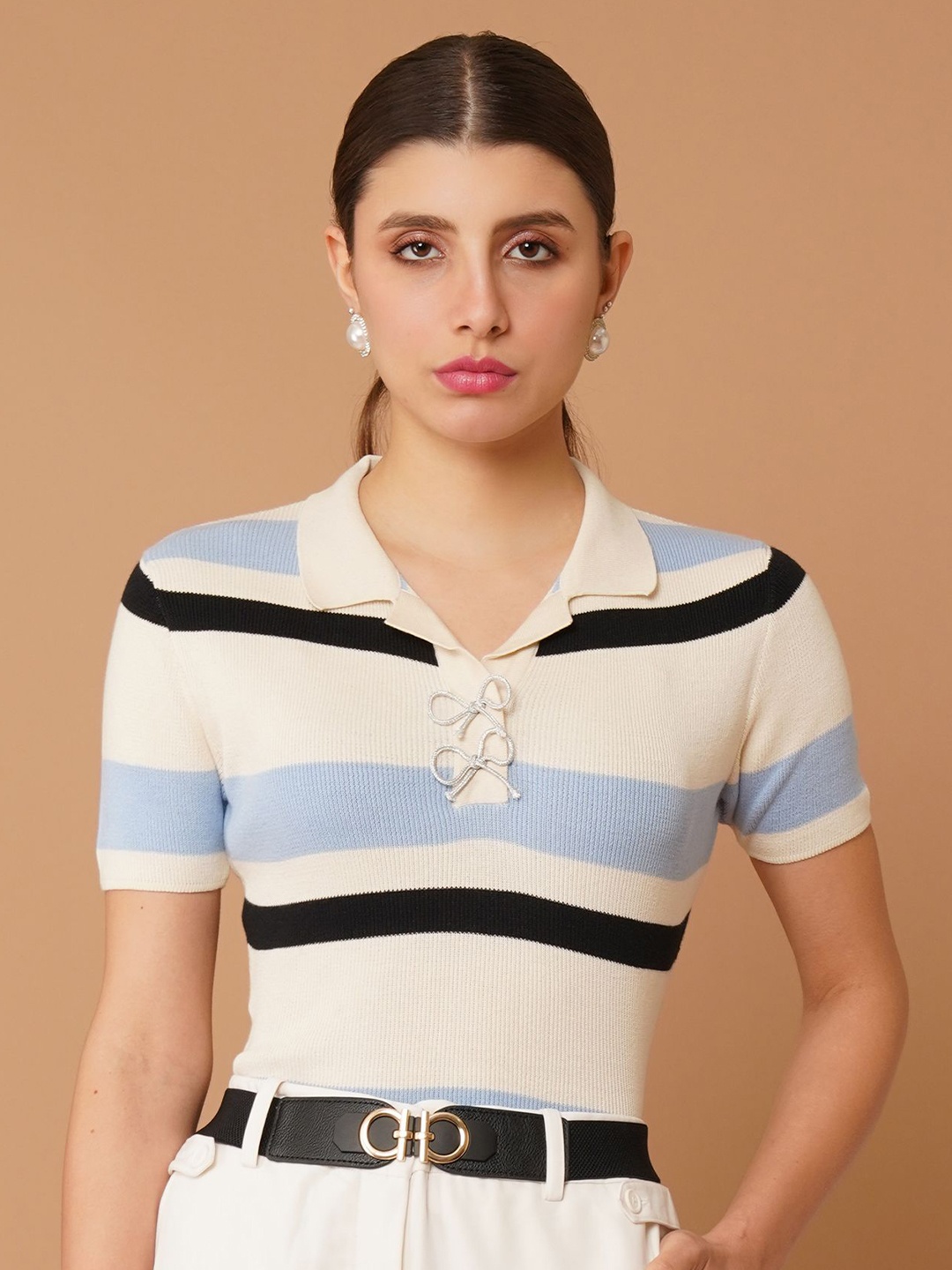 

Chemistry Striped Cotton Top, Cream