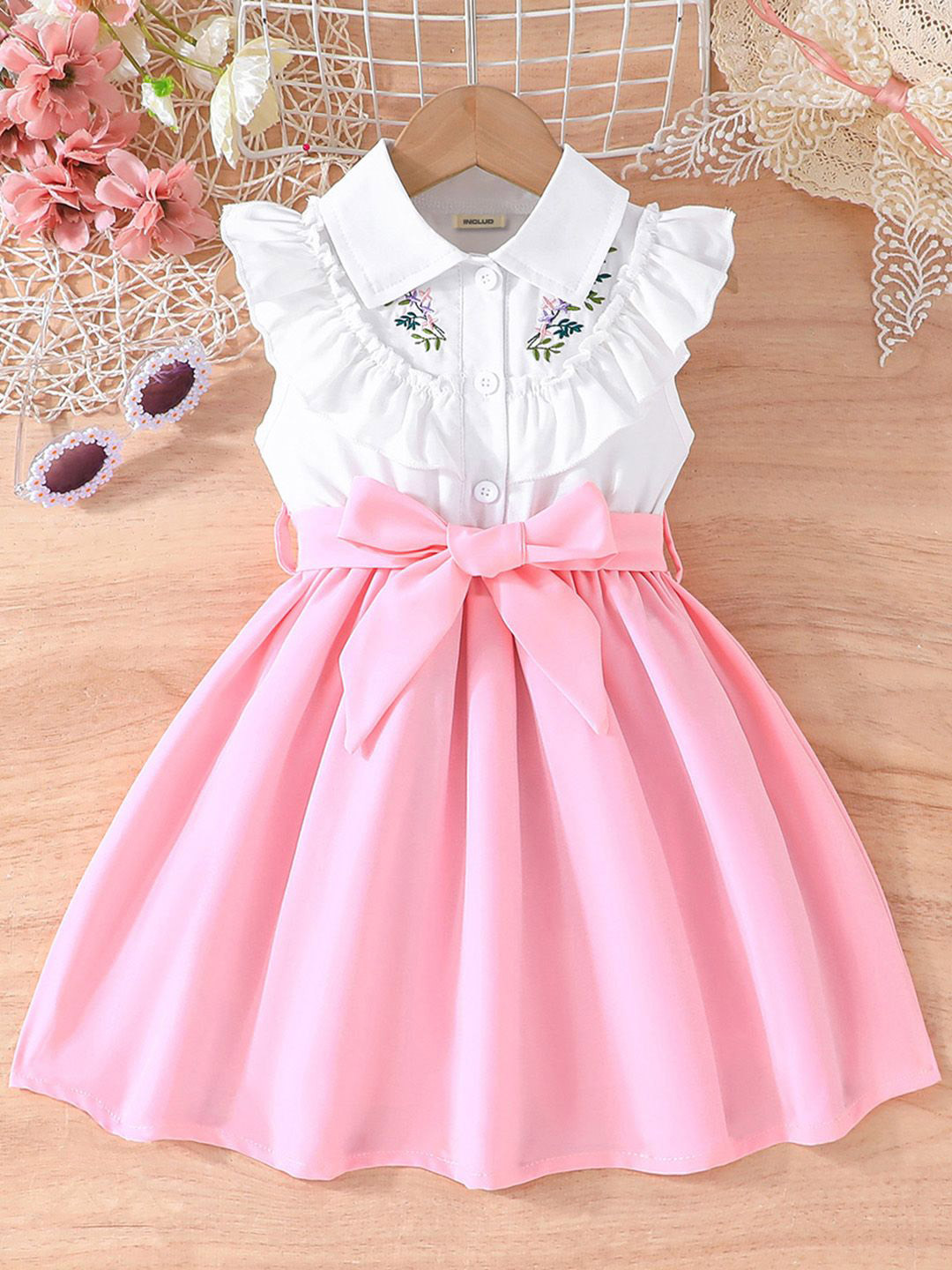 

INCLUD Floral Print Flared Sleeve Shirt Dress, Pink