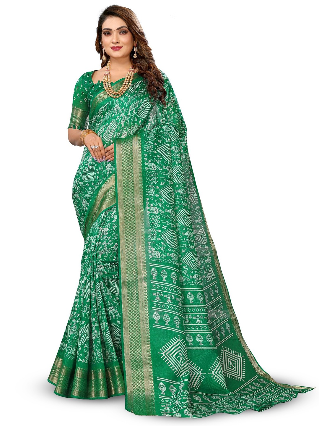 

Moda Rapido Warli Zari Saree, Green